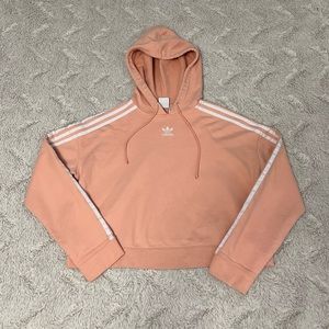 Adidas pink 3-stripes cropped hoodie